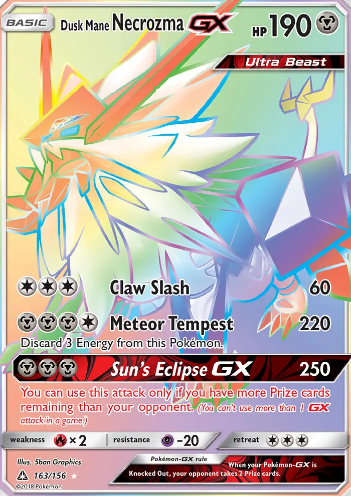 Dusk Mane Necrozma GX Secret Rare Pokemon card #163 from Ultra Prism