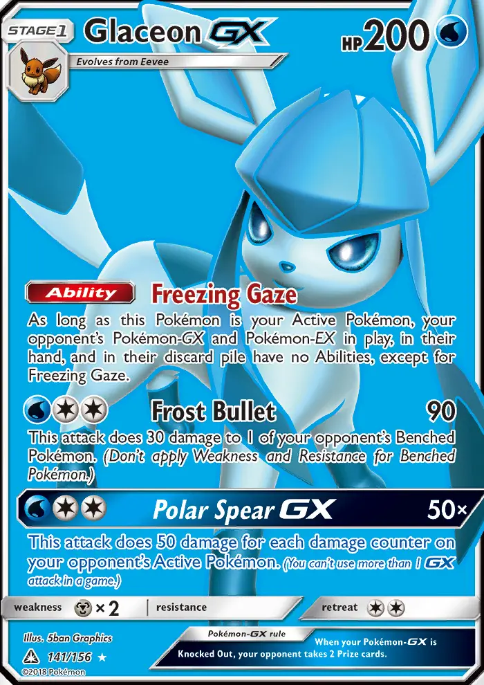 Glaceon GX Ultra Rare Pokemon card #141 from Ultra Prism