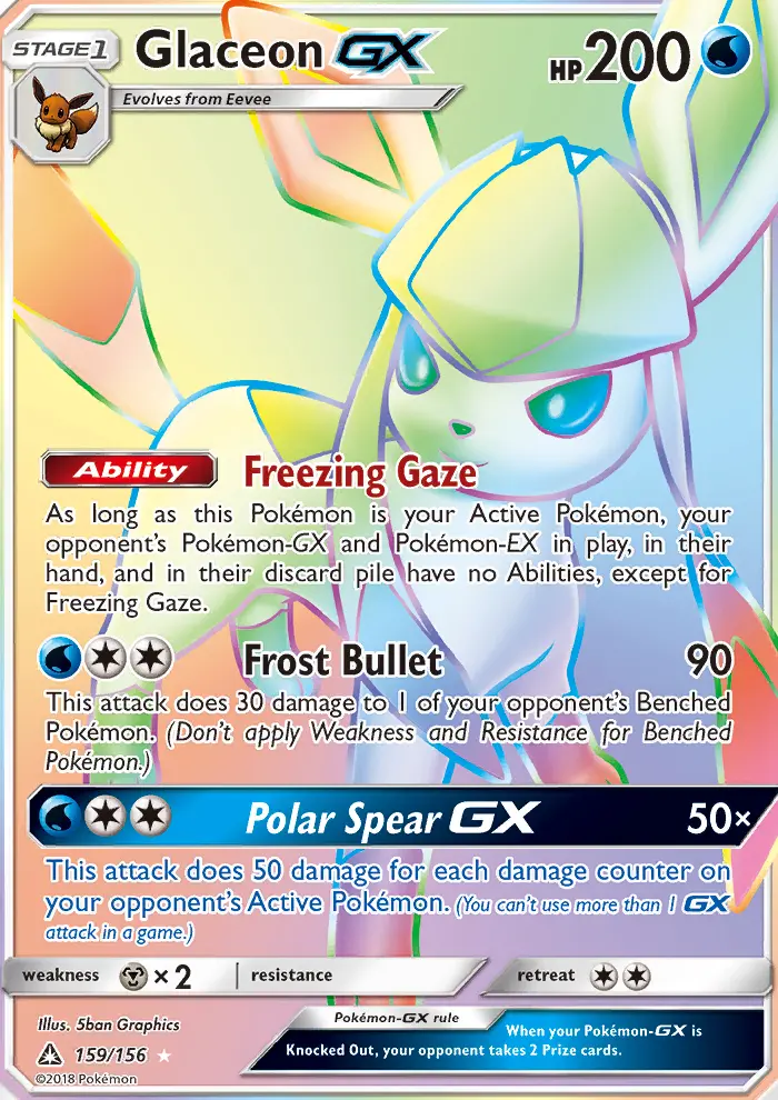 Glaceon GX Secret Rare Pokemon card #159 from Ultra Prism