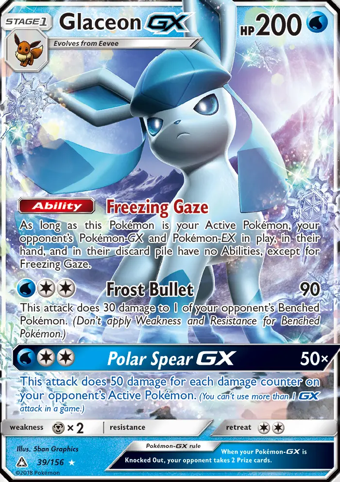Glaceon GX Ultra Rare Pokemon card #39 from Ultra Prism