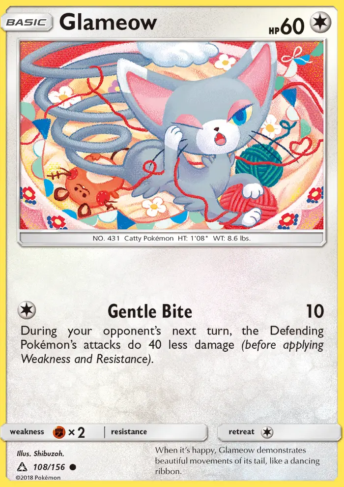 Glameow Common Pokemon card #108 from Ultra Prism