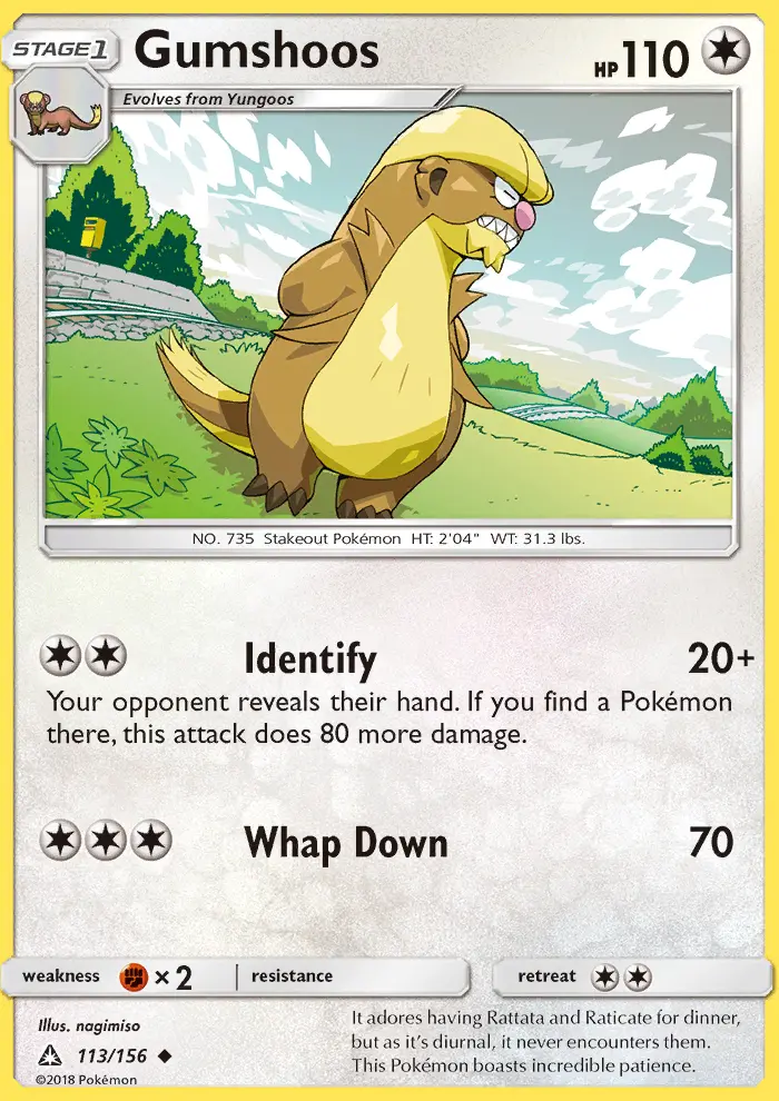 Gumshoos Uncommon Pokemon card #113 from Ultra Prism