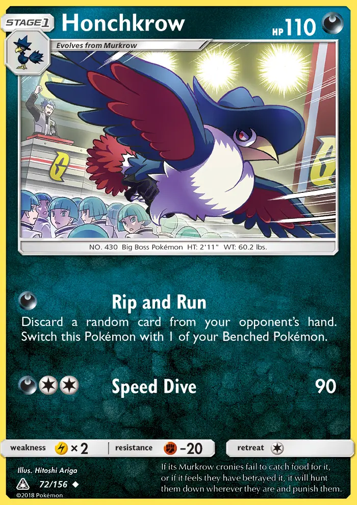 Honchkrow Uncommon Pokemon card #72 from Ultra Prism