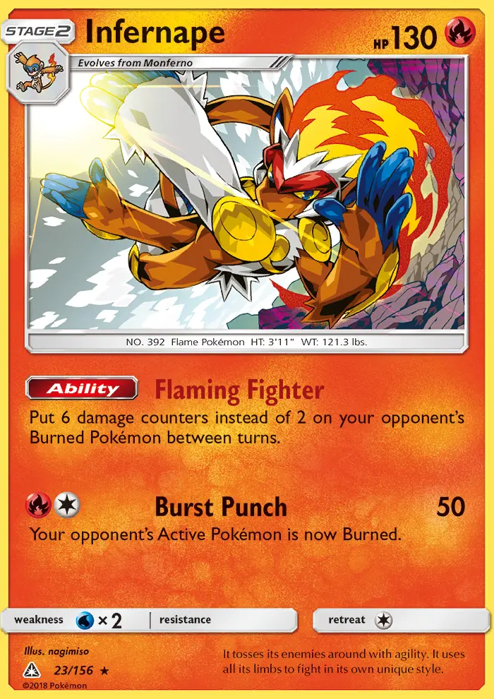 Infernape Rare Pokemon card #23 from Ultra Prism