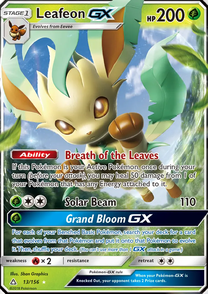 Leafeon GX Ultra Rare Pokemon card #13 from Ultra Prism