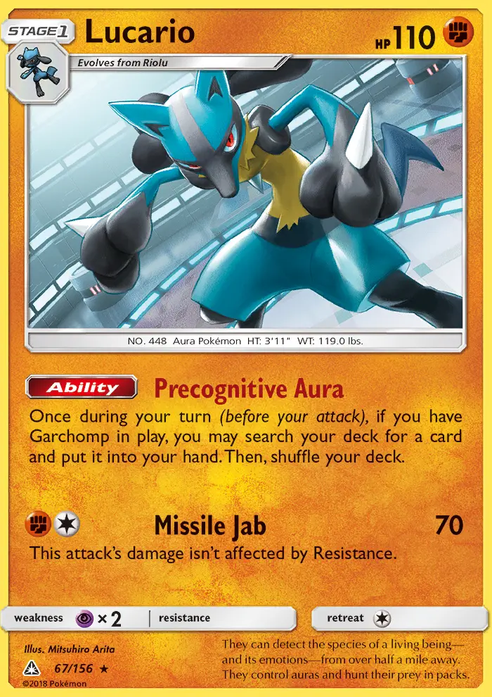 Lucario Rare Pokemon card #67 from Ultra Prism