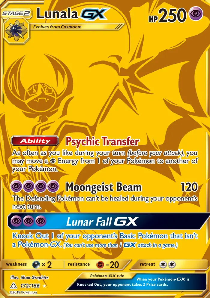 Lunala GX Secret Rare Pokemon card #172 from Ultra Prism