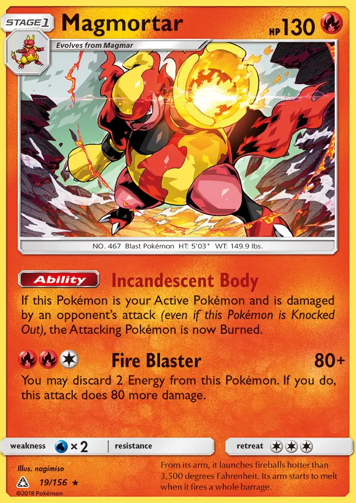 Magmortar Rare Pokemon card #19 from Ultra Prism
