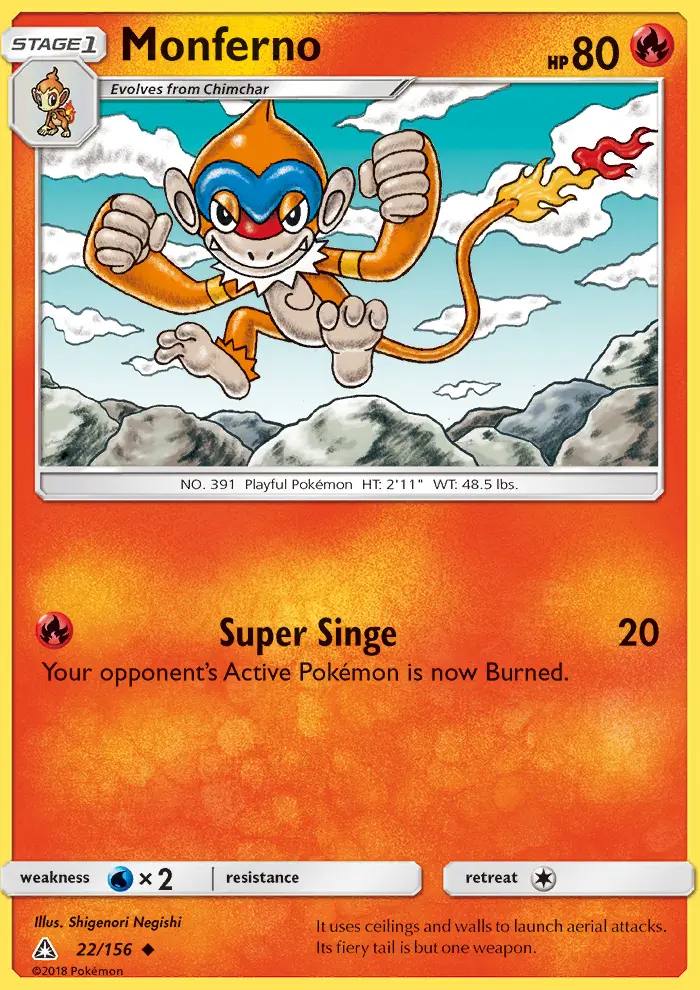 Monferno Uncommon Pokemon card #22 from Ultra Prism
