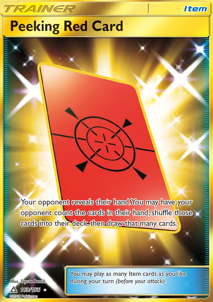 Peeking Red Card Secret Rare Pokemon card #169 from Ultra Prism