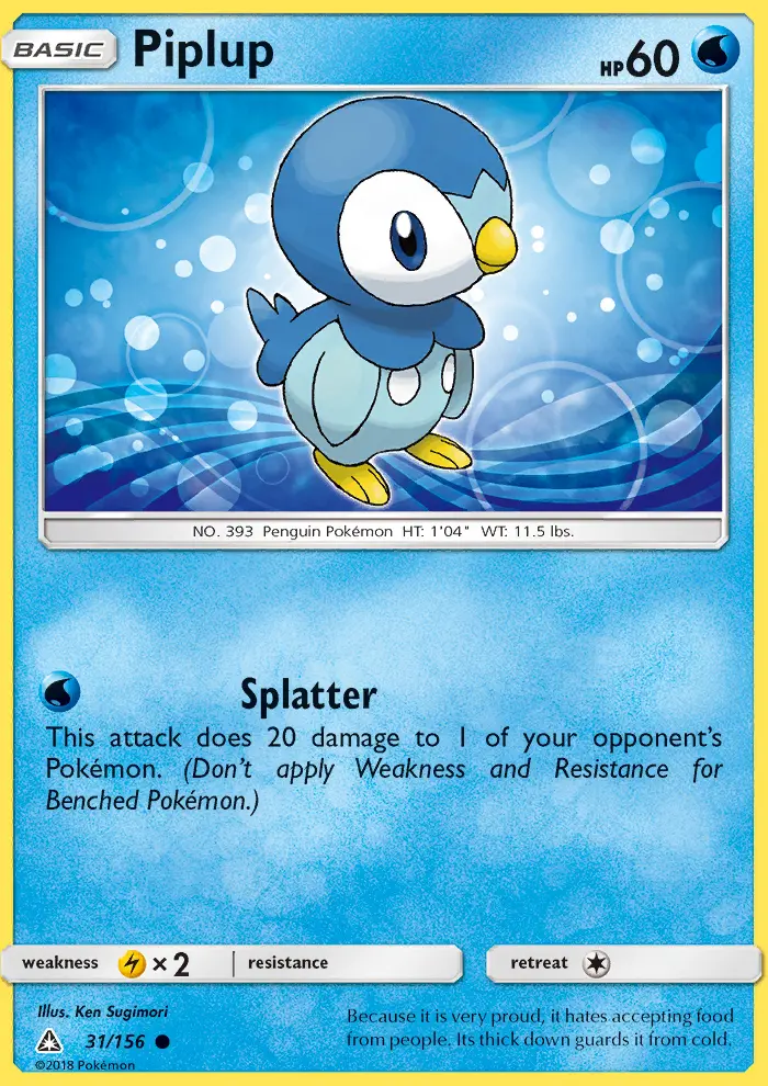 Piplup Common Pokemon card #31 from Ultra Prism