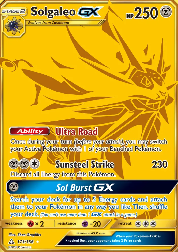 Solgaleo GX Secret Rare Pokemon card #173 from Ultra Prism