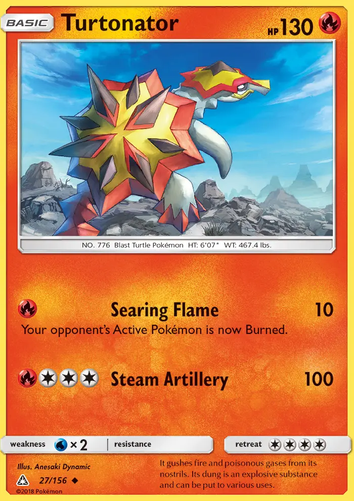 Turtonator Uncommon Pokemon card #27 from Ultra Prism