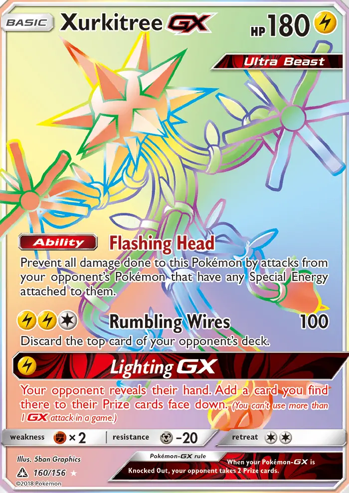 Xurkitree GX Secret Rare Pokemon card #160 from Ultra Prism