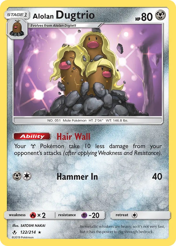 Alolan Dugtrio Rare Pokemon card #122 from Unbroken Bonds