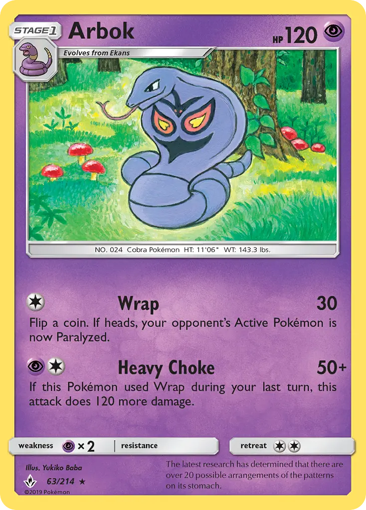 Arbok Rare Pokemon card #63 from Unbroken Bonds