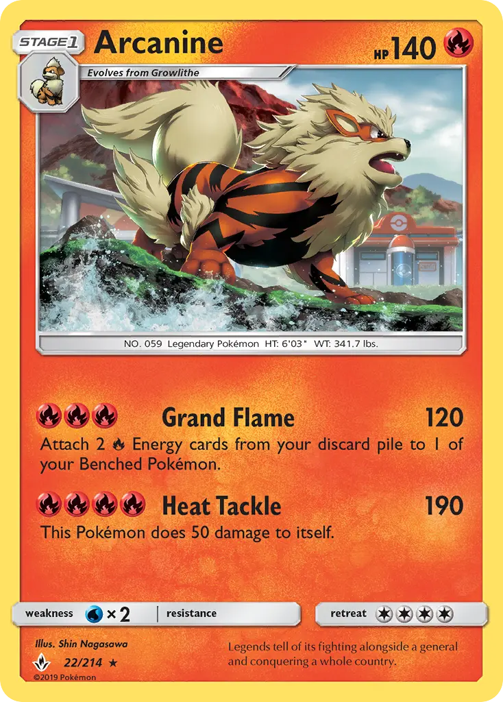 Arcanine Rare Pokemon card #22 from Unbroken Bonds