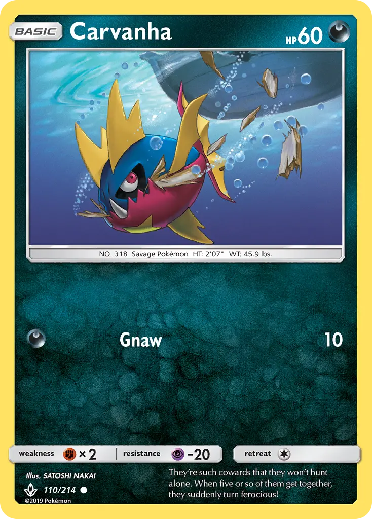 Carvanha Common Pokemon card #110 from Unbroken Bonds