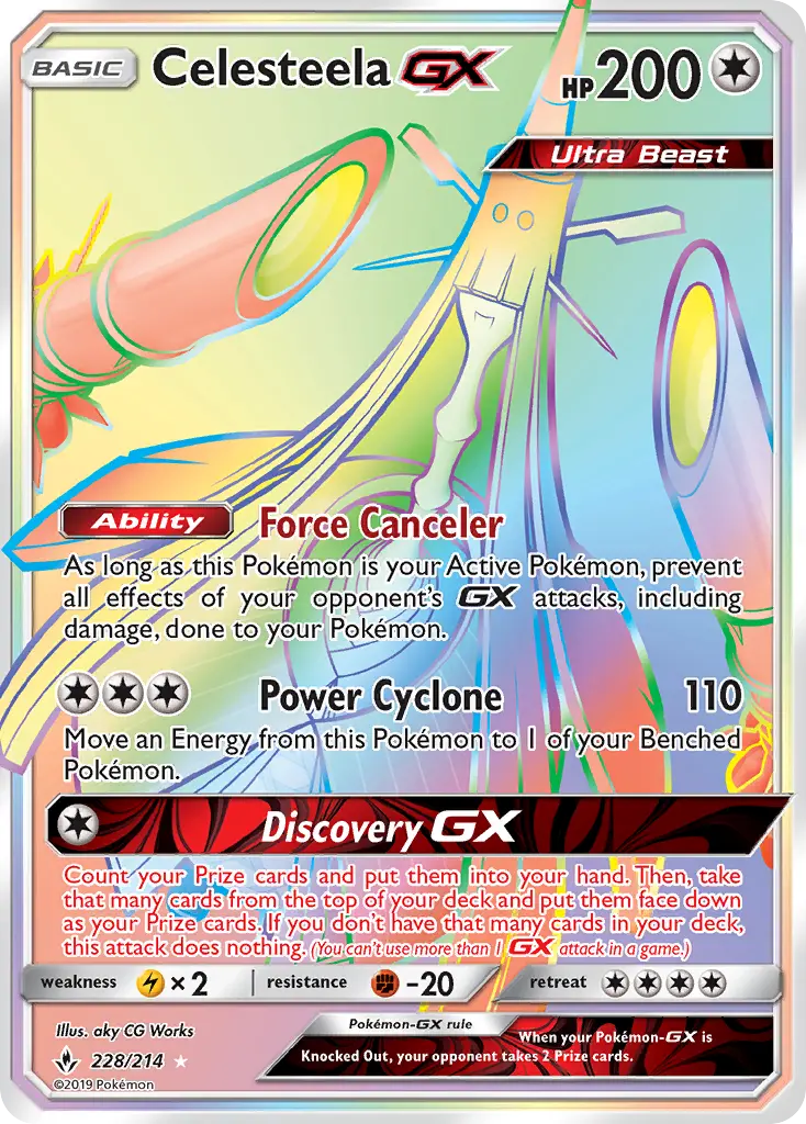 Celesteela GX Secret Rare Pokemon card #228 from Unbroken Bonds