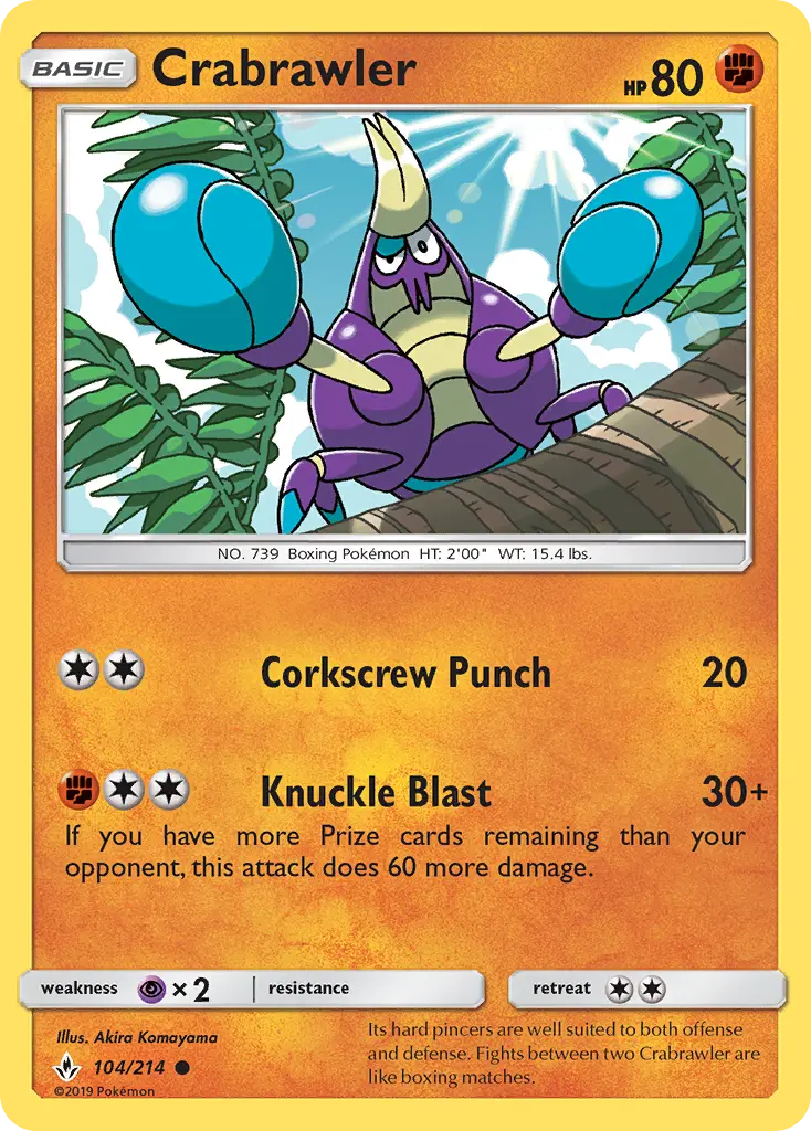 Crabrawler Common Pokemon card #104 from Unbroken Bonds