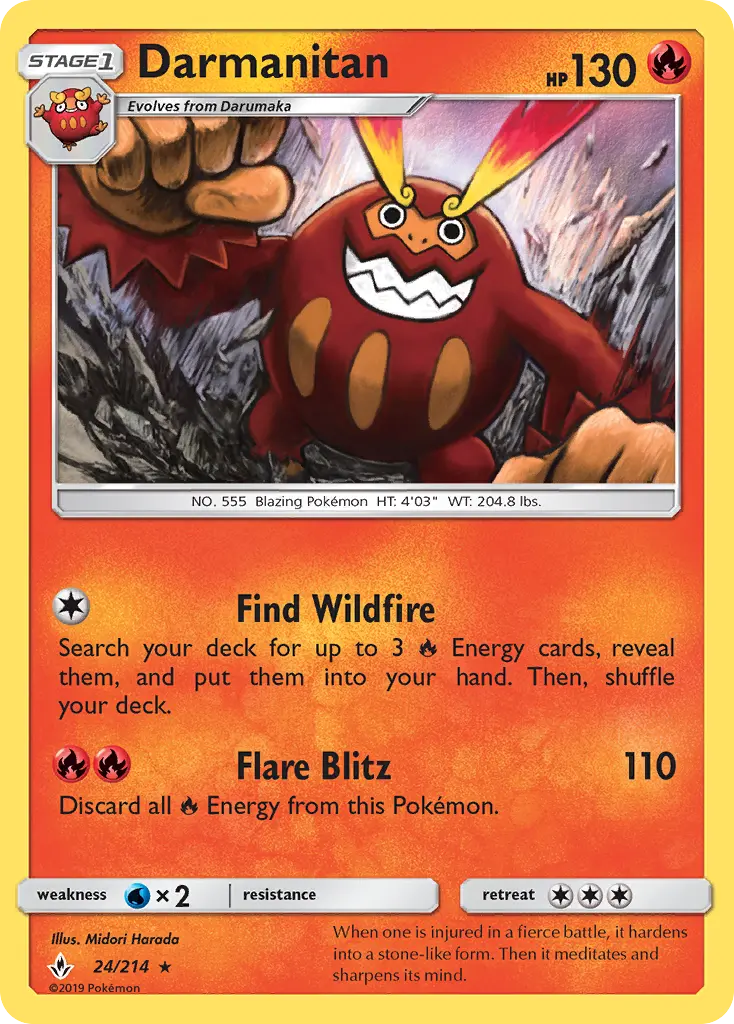 Darmanitan Rare Pokemon card #24 from Unbroken Bonds