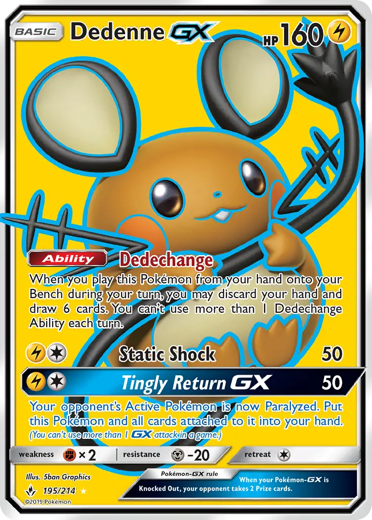 Dedenne GX Ultra Rare Pokemon card #195 from Unbroken Bonds