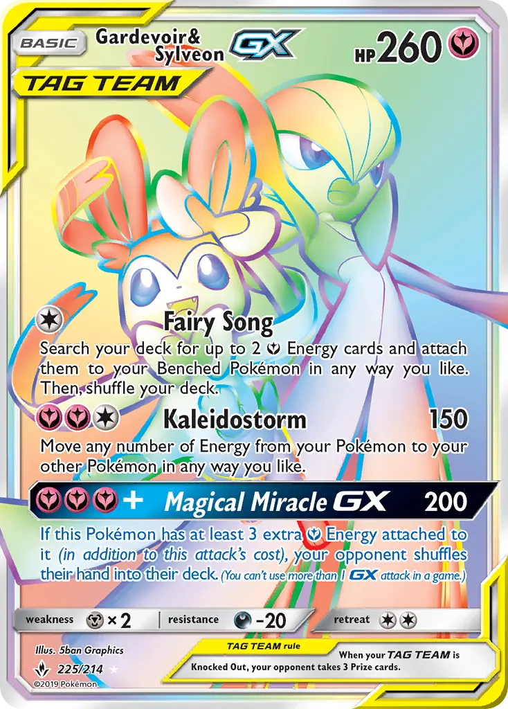 Gardevoir & Sylveon GX Secret Rare Pokemon card #225 from Unbroken Bonds