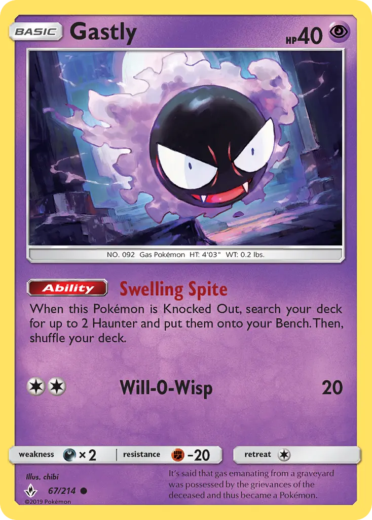 Gastly Common Pokemon card #67 from Unbroken Bonds