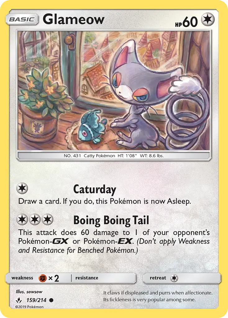 Glameow Common Pokemon card #159 from Unbroken Bonds