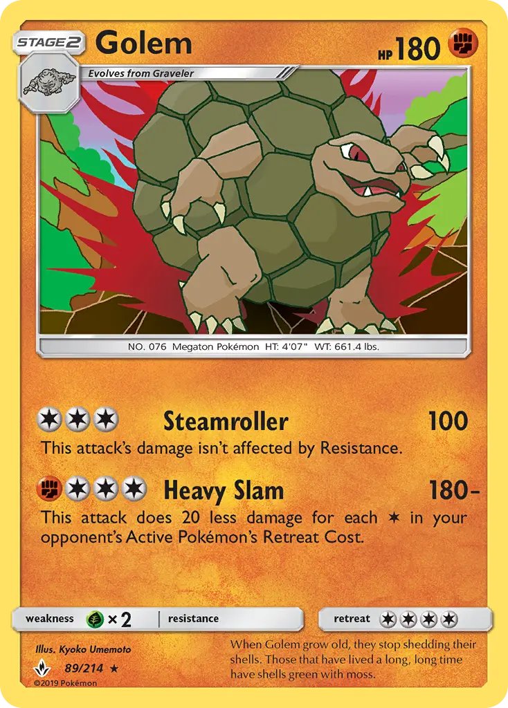 Golem Rare Pokemon card #89 from Unbroken Bonds