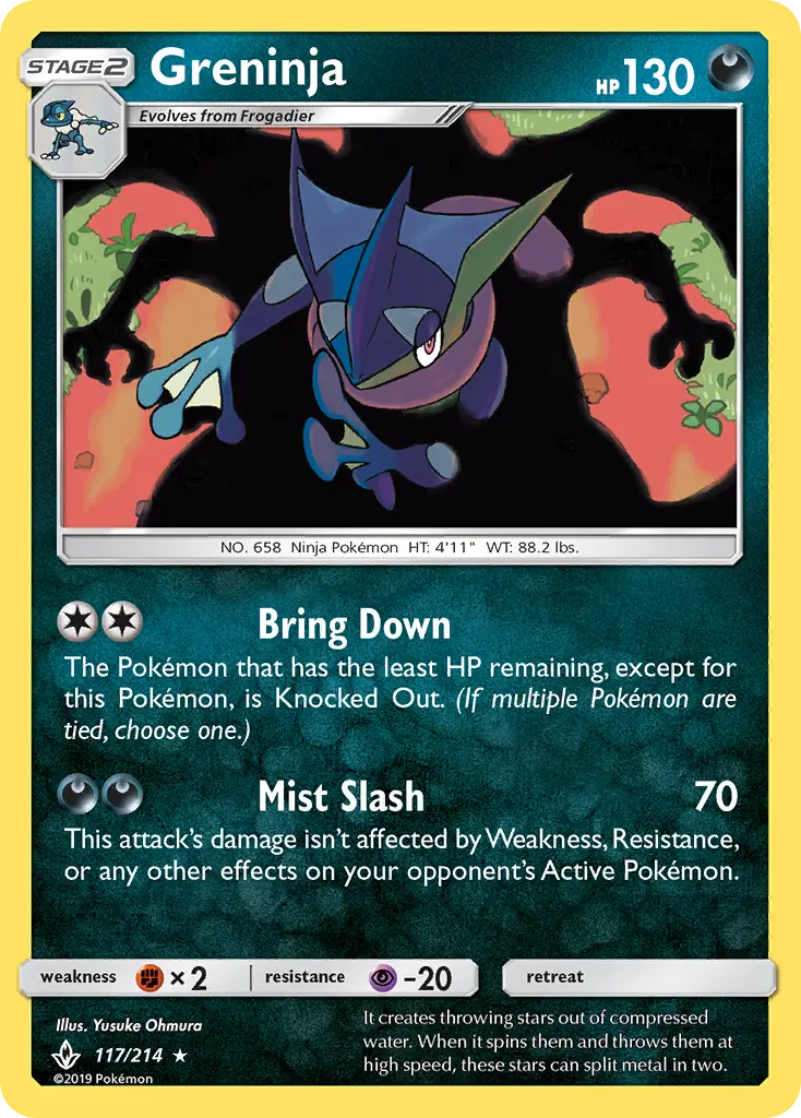 Greninja Rare Pokemon card #117 from Unbroken Bonds