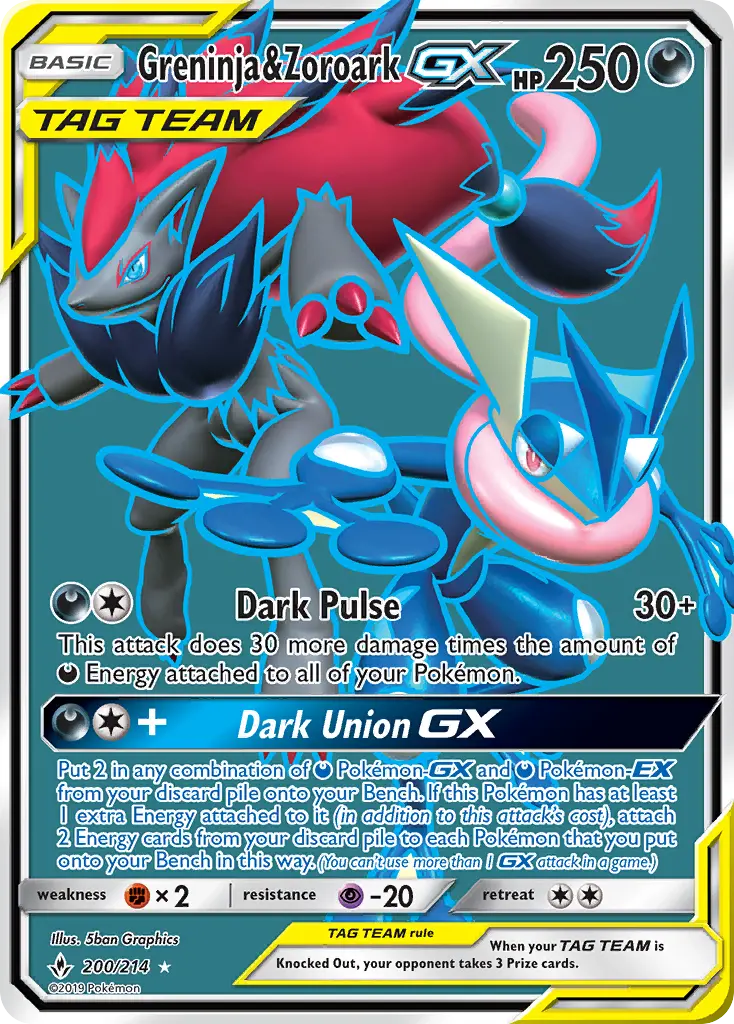 Greninja & Zoroark GX Ultra Rare Pokemon card #200 from Unbroken Bonds