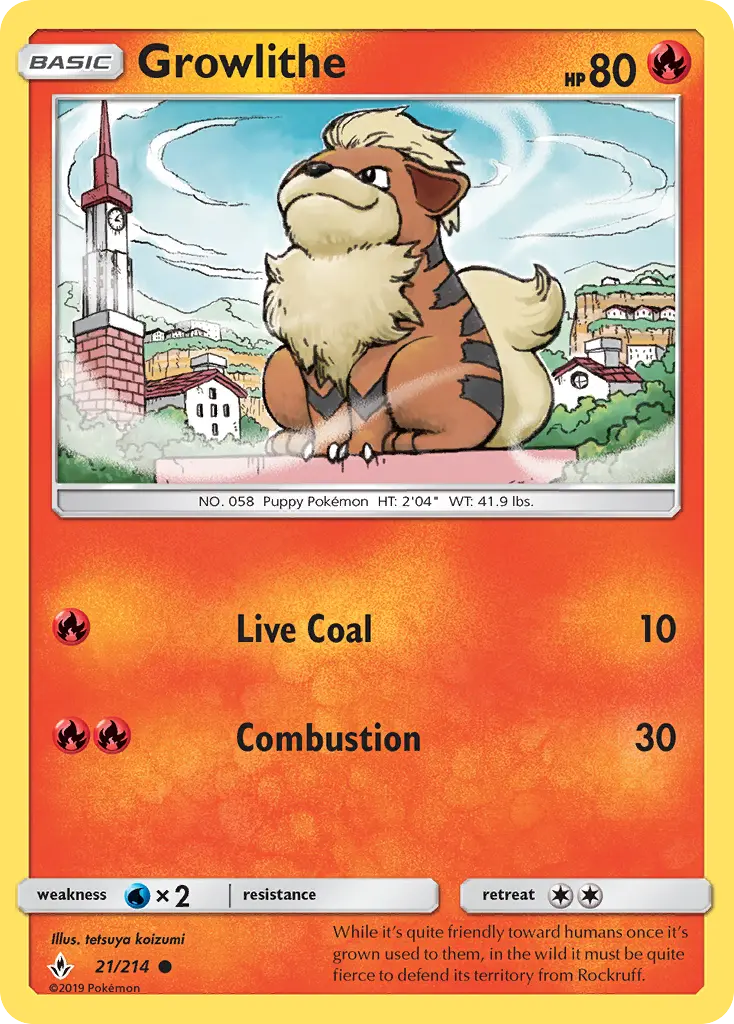 Growlithe Common Pokemon card #21 from Unbroken Bonds