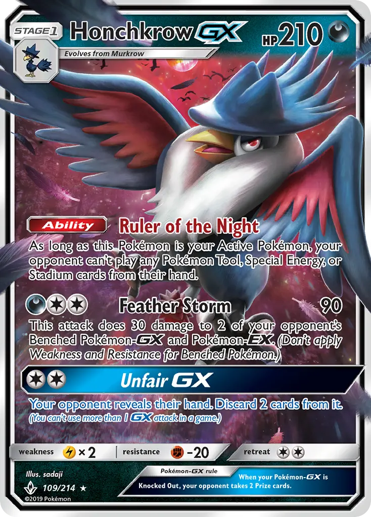 Honchkrow GX Ultra Rare Pokemon card #109 from Unbroken Bonds