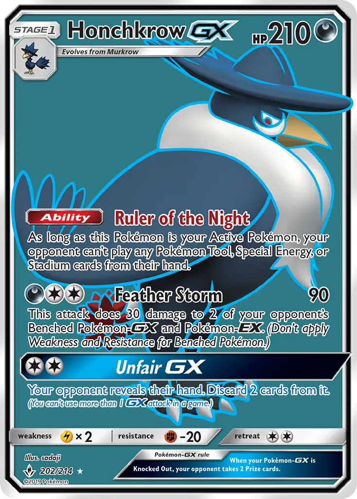 Honchkrow GX Ultra Rare Pokemon card #202 from Unbroken Bonds