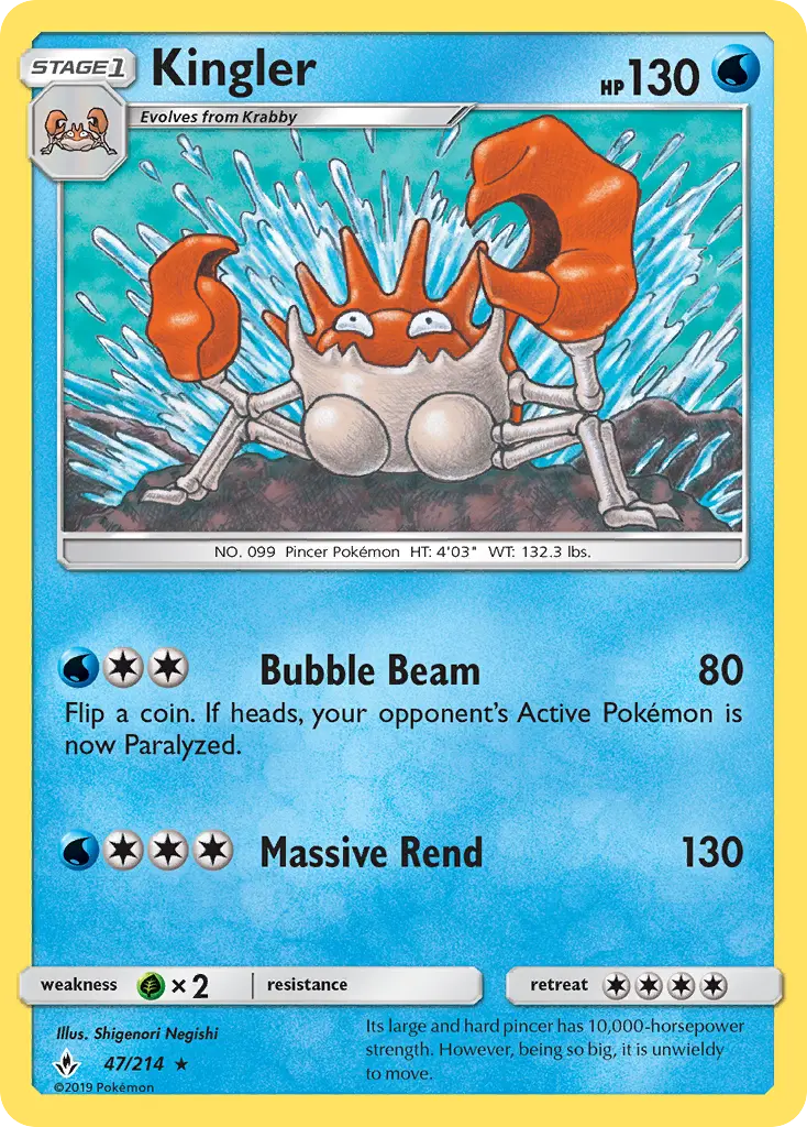 Kingler Rare Pokemon card #47 from Unbroken Bonds