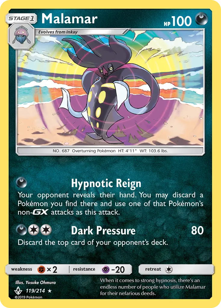 Malamar Rare Pokemon card #119 from Unbroken Bonds