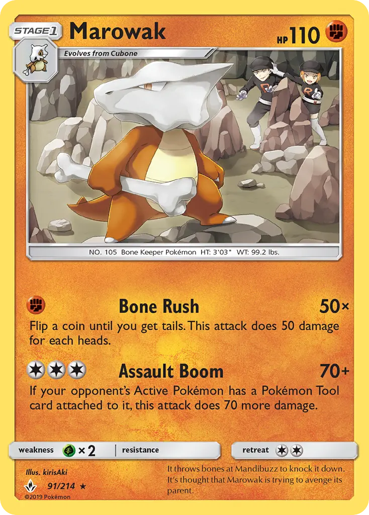 Marowak Rare Pokemon card #91 from Unbroken Bonds