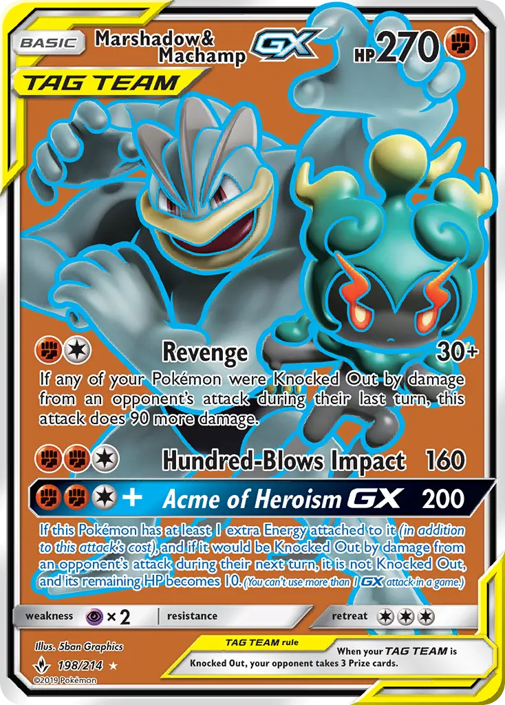 Marshadow & Machamp GX Ultra Rare Pokemon card #198 from Unbroken Bonds