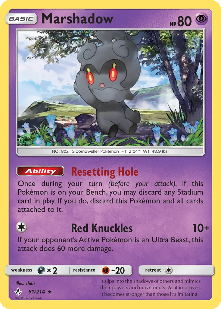Marshadow Rare Pokemon card #81 from Unbroken Bonds