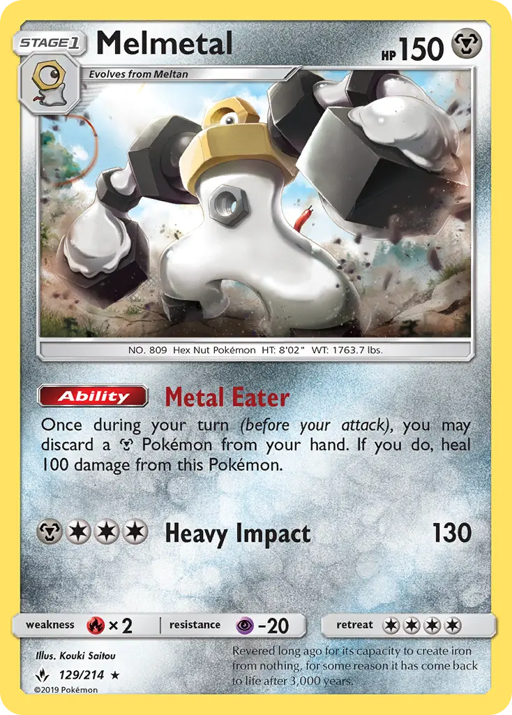 Melmetal Rare Pokemon card #129 from Unbroken Bonds
