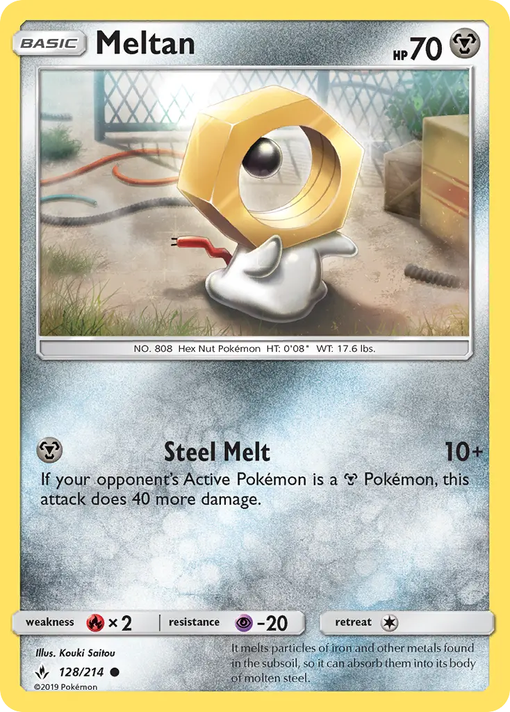 Meltan Common Pokemon card #128 from Unbroken Bonds