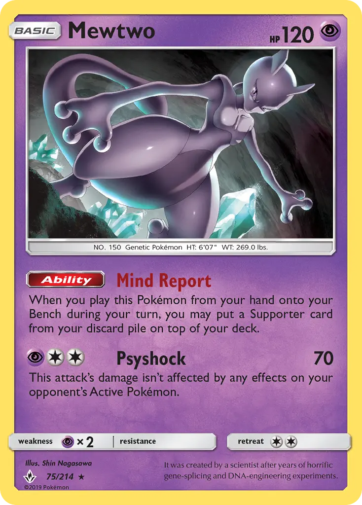 Mewtwo Rare Pokemon card #75 from Unbroken Bonds