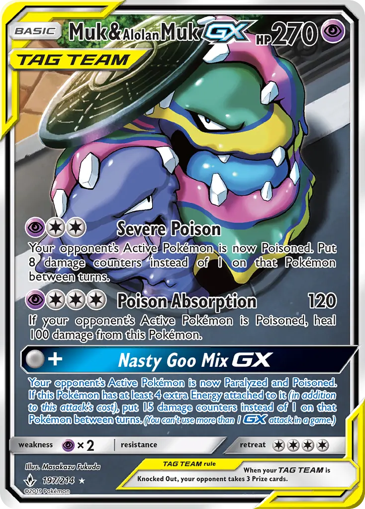 Muk & Alolan Muk GX Ultra Rare Pokemon card #197 from Unbroken Bonds