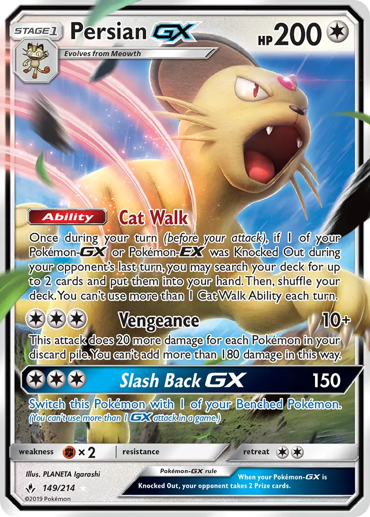 Persian GX Ultra Rare Pokemon card #149 from Unbroken Bonds