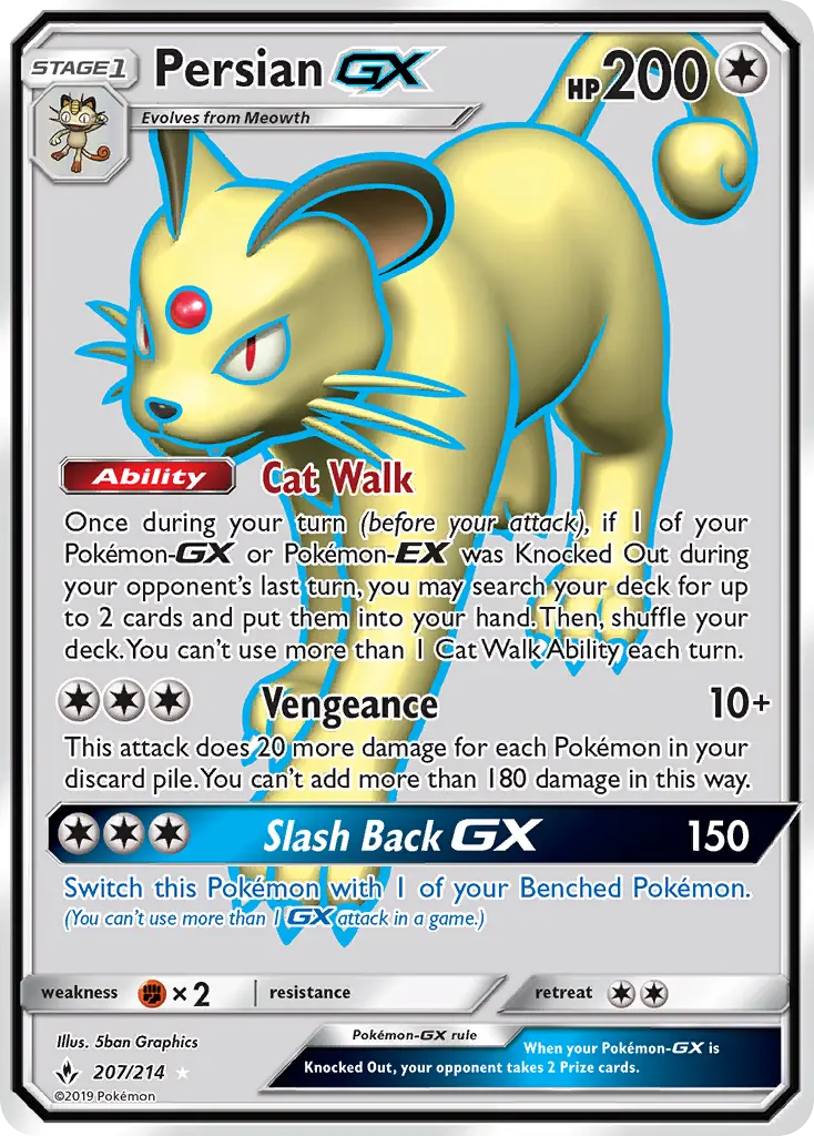 Persian GX Ultra Rare Pokemon card #207 from Unbroken Bonds