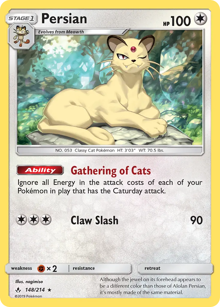 Persian Rare Pokemon card #148 from Unbroken Bonds