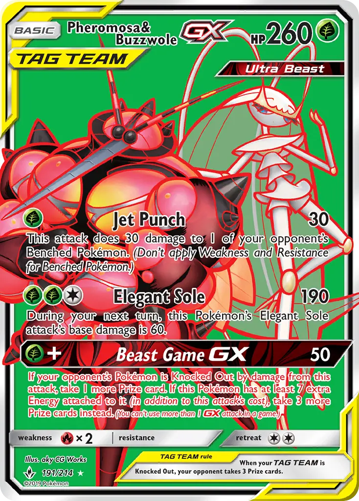 Pheromosa & Buzzwole GX Ultra Rare Pokemon card #191 from Unbroken Bonds