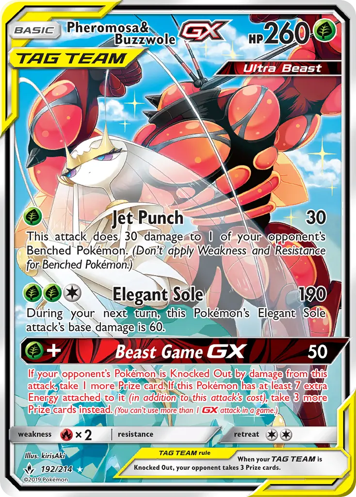 Pheromosa & Buzzwole GX Ultra Rare Pokemon card #192 from Unbroken Bonds