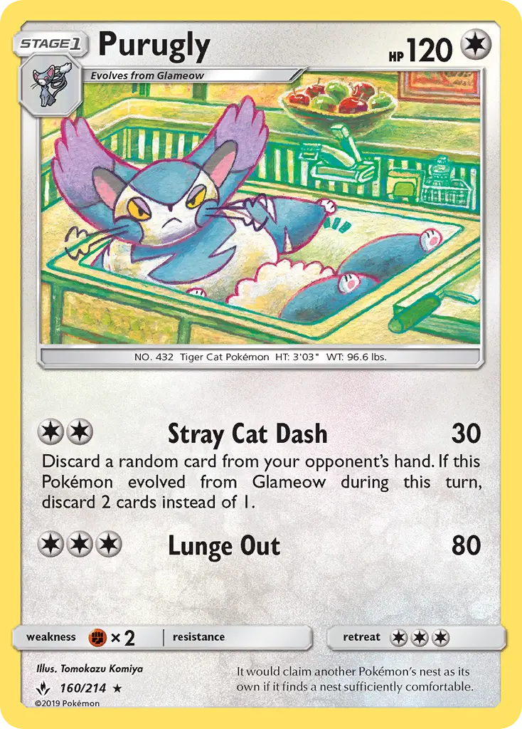 Purugly Rare Pokemon card #160 from Unbroken Bonds